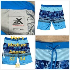 Men's Zeroxposur Medium 32 - 34 Swim Drawstring Shorts Trunks Stripes Blue Fern